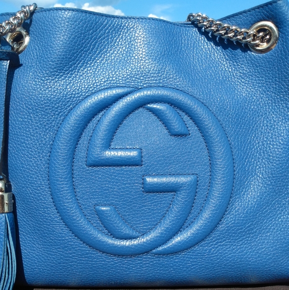 NEW, Gucci Soho Limited Ed. Caspian Blue Double Chain Shoulder Bag - Picture 8 of 16
